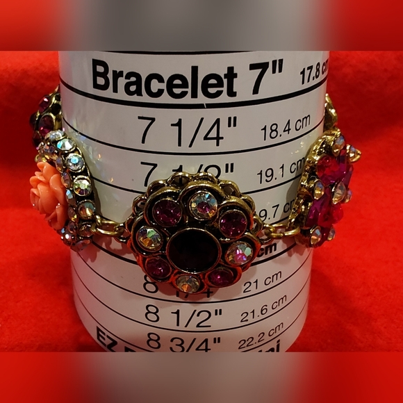 Floral Gemstone Bracelet - Pink, Red, Gold - Picture 4 of 4